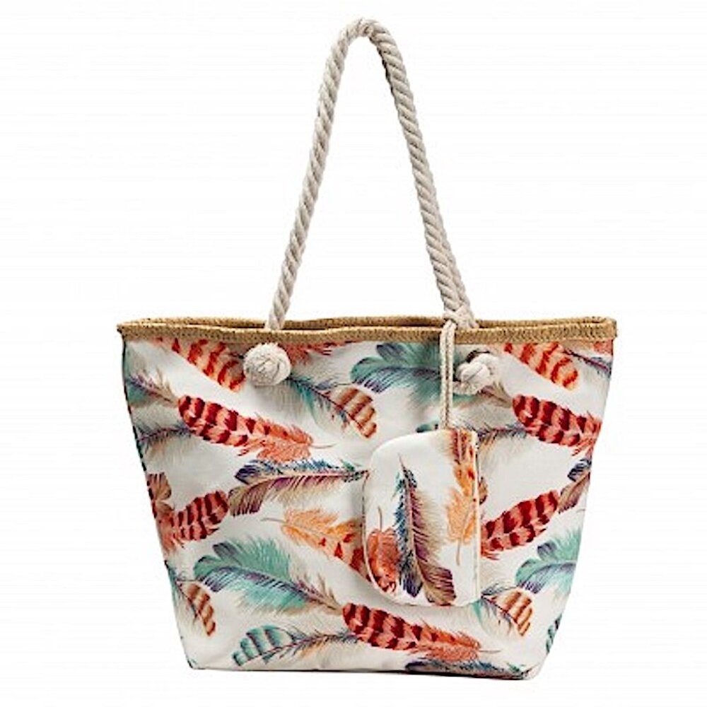 New Feather Print Beach Bag / Tote, 2 Piece
